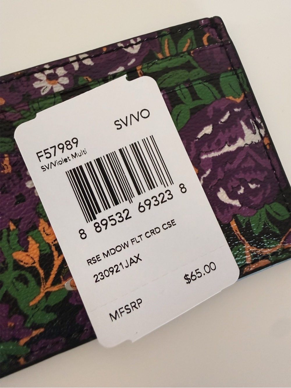 NWT Coach Rose Meadow Floral Print Leather Card Case Purple - Picture 5 of 5